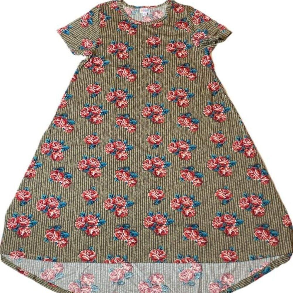 NEW LuLaRoe Carly 3XL Brown Pink‎ Floral Swing Dress High Low Flowy NWT